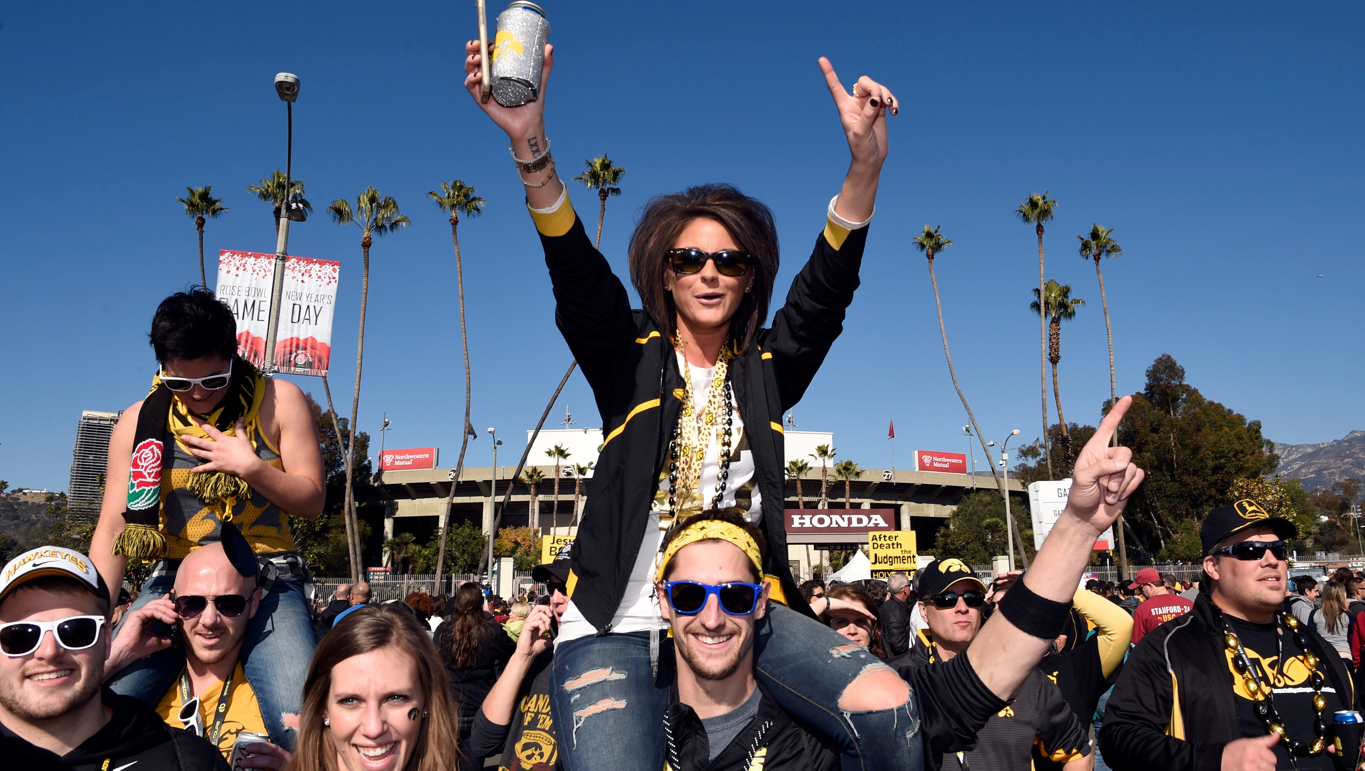 Iowa Hawkeyes fans tailgate before the game between the Iowa Hawkeyes and the Stanford Cardinal in the 2016 Rose Bowl at Rose Bowl.