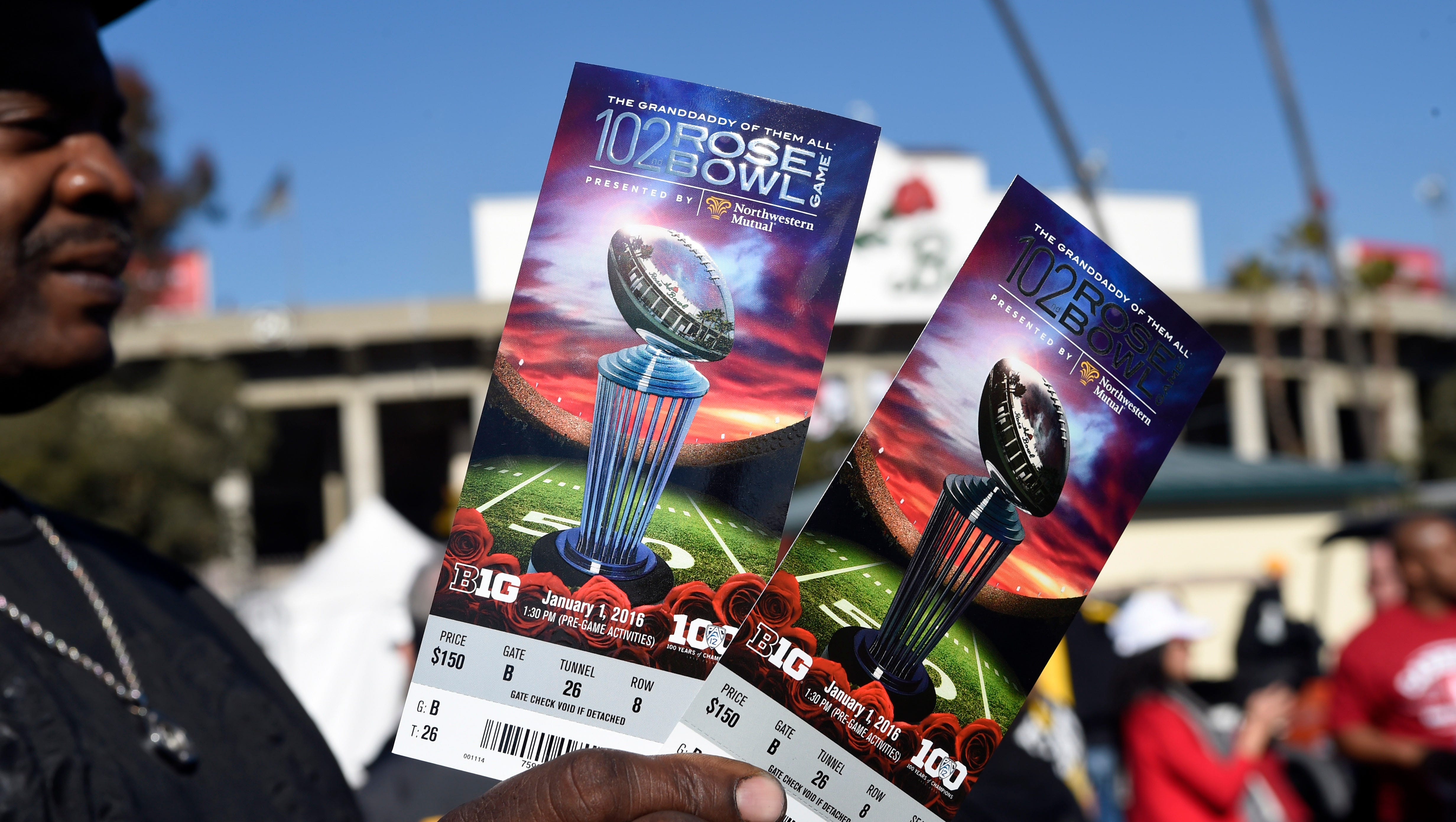 Detail view of tickets before the game between the Iowa Hawkeyes and the Stanford Cardinal in the 2016 Rose Bowl at Rose Bowl.