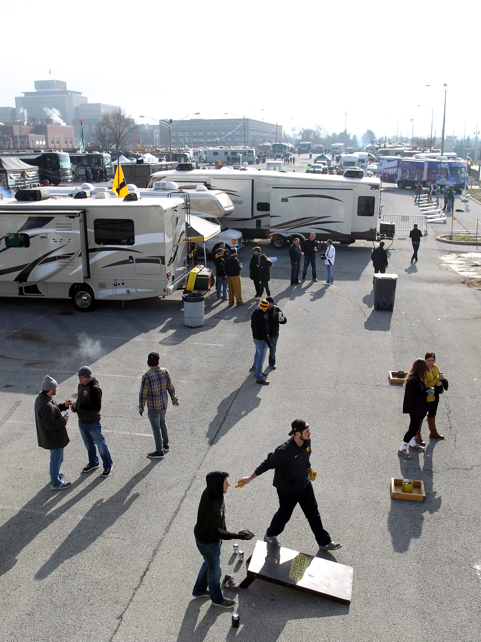 Iowa fans tailgate prior to the Hawkeyes' Big Ten Championship game against Michigan State at Lucas Oil Stadium in Indianapolis, Ind. on Saturday, Dec. 5, 2015.