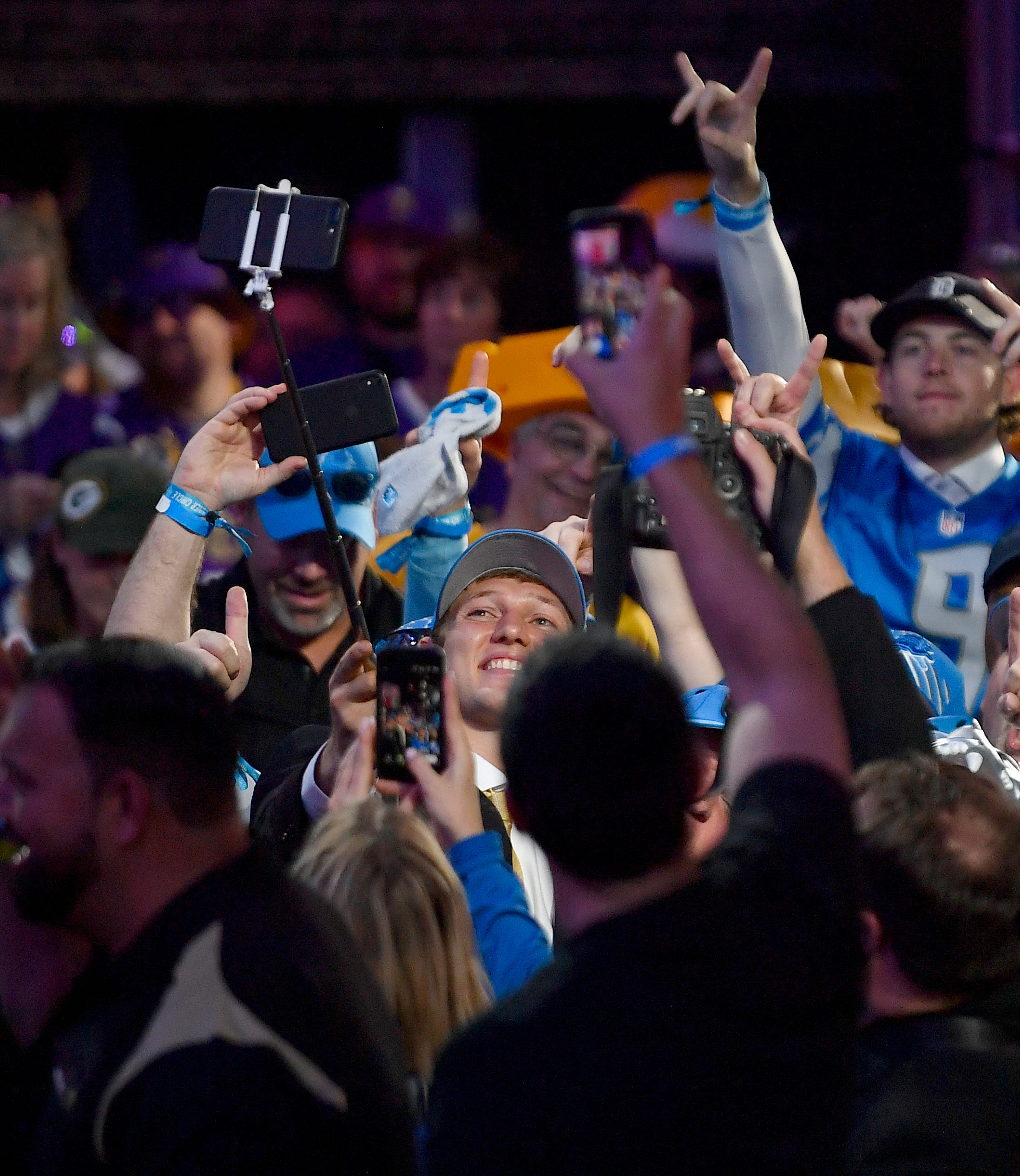 T. J. Hockenson mingles with Detroit Lions fans after being picked during the first round of the NFL Draft Thursday, April 25, 2019, in Nashville, Tenn.
