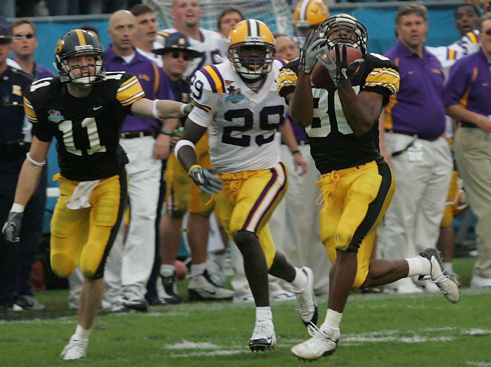 Jan. 1, 2005: Iowa receiver Warren Holloway makes the game-winning touchdown catch in the final seconds of the Capital One Bowl to defeat LSU 30-25.